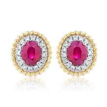 Load image into Gallery viewer, Oval Sapphire and Diamond Stud Earrings - Ruby