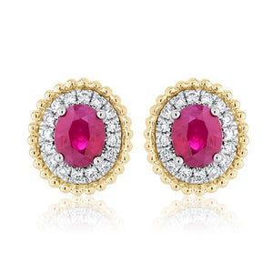 Oval Sapphire and Diamond Stud Earrings - Ruby