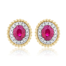 Load image into Gallery viewer, Ruby Oval and Diamond Earrings