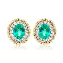 Load image into Gallery viewer, Oval Sapphire and Diamond Stud Earrings - Emerald