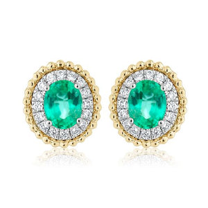 Oval Sapphire and Diamond Stud Earrings - Emerald
