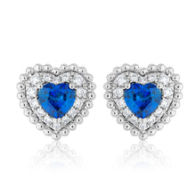 Load image into Gallery viewer, Sapphire and Diamond Heart Stud Earrings