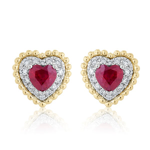 Ruby and Diamond Heart Stud Earrings