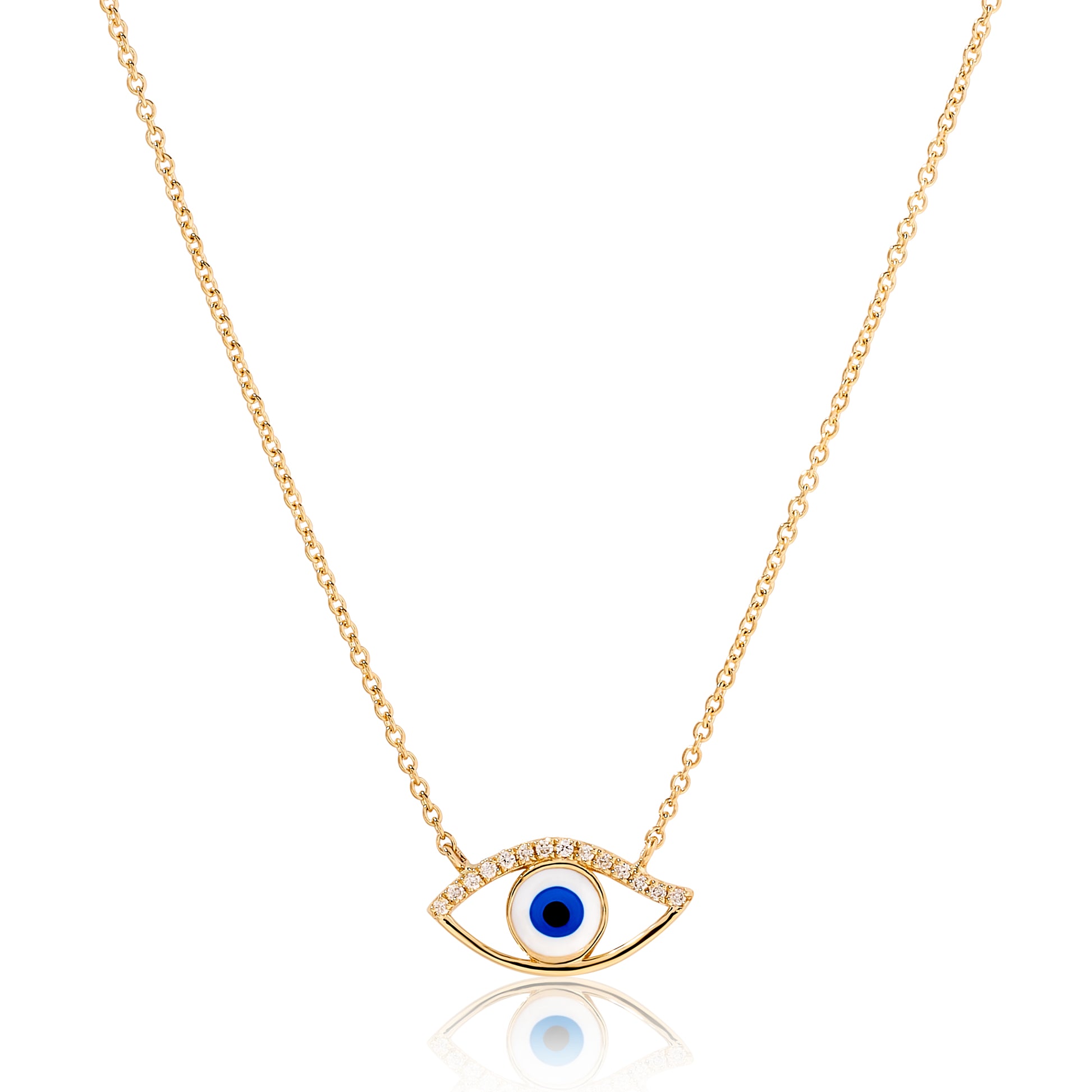Half Diamond and Enamel Evil Eye Necklace - Two