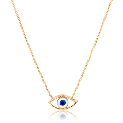 Half Diamond and Enamel Evil Eye Necklace - Two