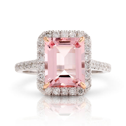 Single Diamond Halo Morganite Ring