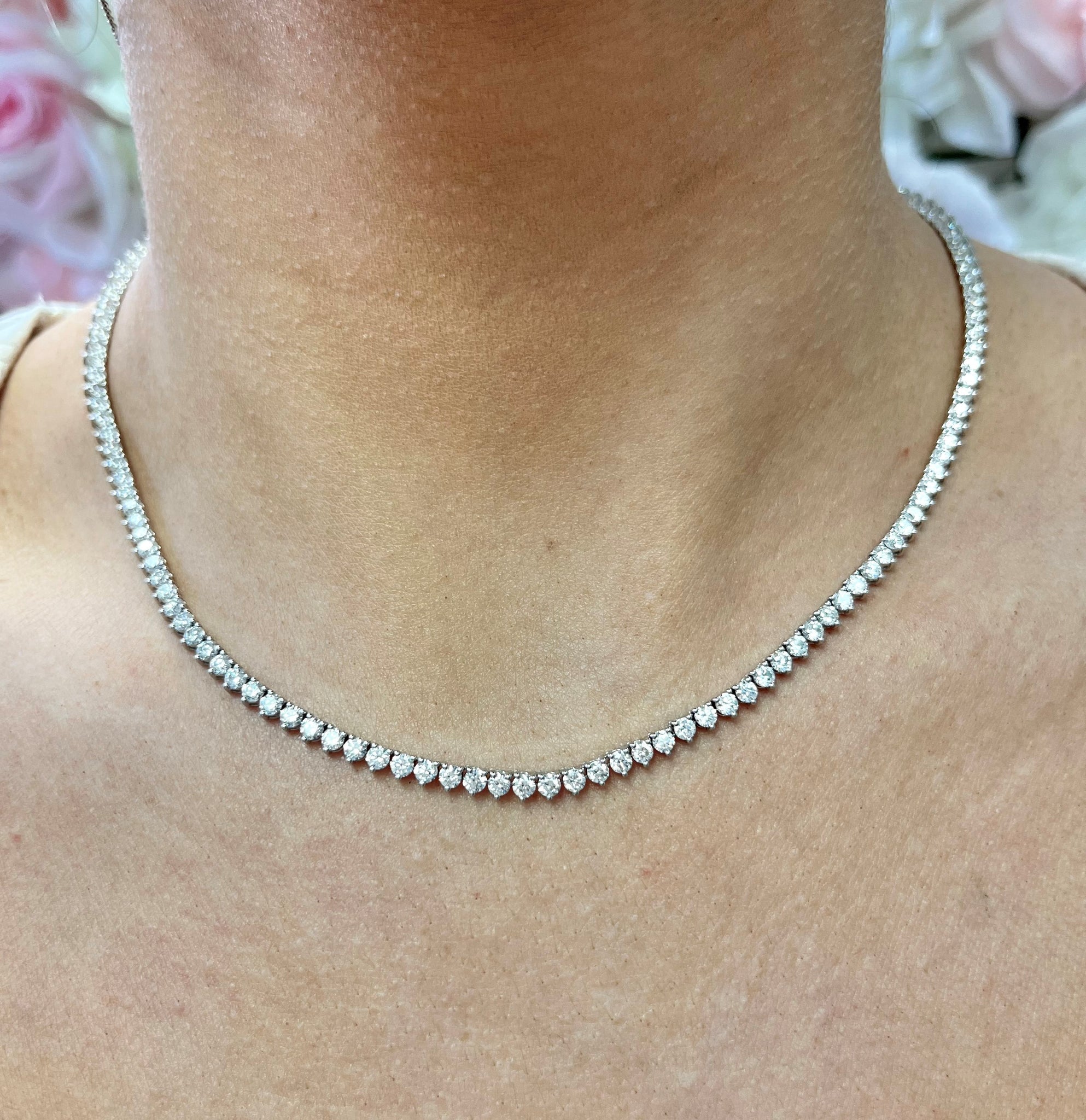 8 ct Round Diamond Graduated Tennis Necklace 3 Prong, 16 Inch - Necklaces
