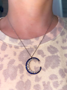 Sapphire, Diamond and Pearl Moon Necklace 2