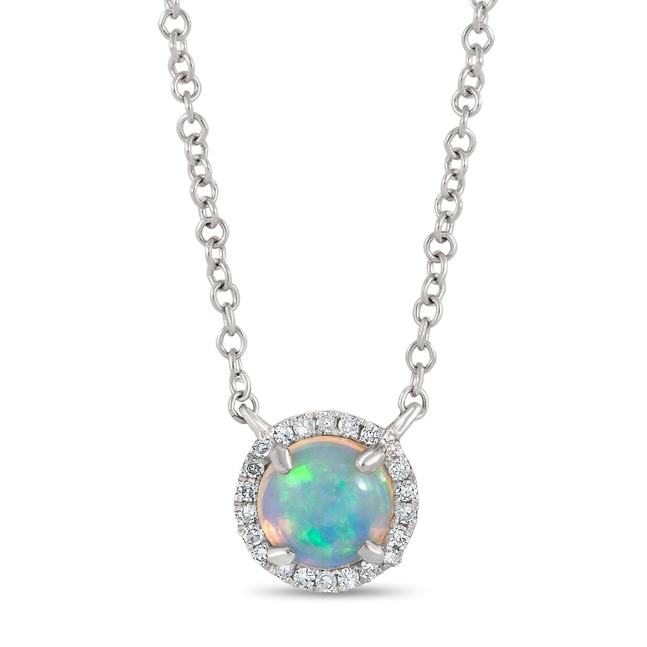Opal and Diamond Halo Necklace