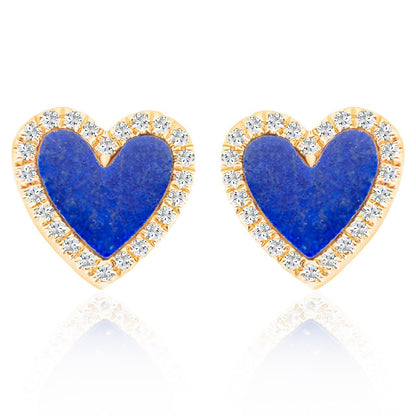 Lapis and Diamond Heart Stud Earrings