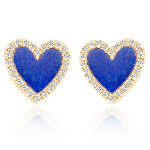 Lapis and Diamond Heart Stud Earrings