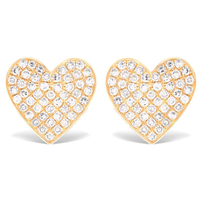 Medium Size Pave Diamond Heart Stud Earrings