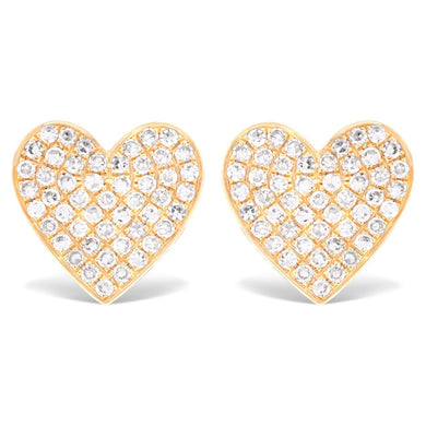 Medium Size Pave Diamond Heart Stud Earrings
