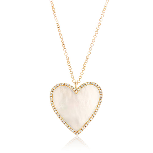Large Mother of Pearl Diamond Heart Pendant