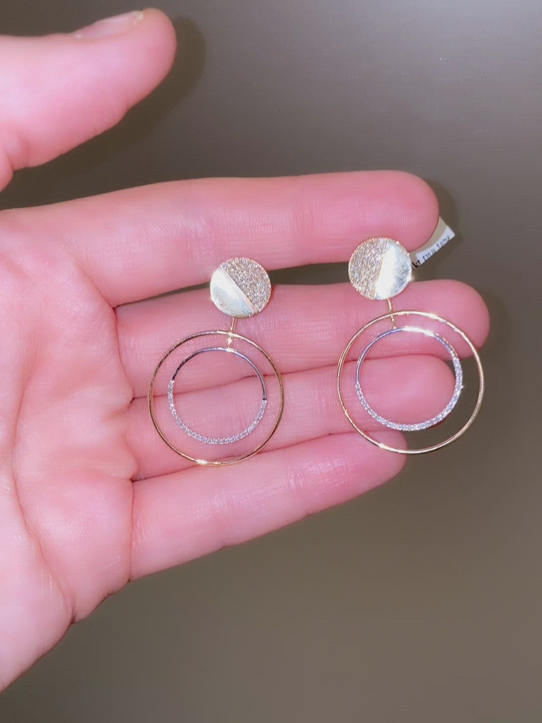 Two Tone Diamond Double Circle Dangle Earring - Video