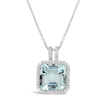 Aquamarine and Diamond Halo Pendant