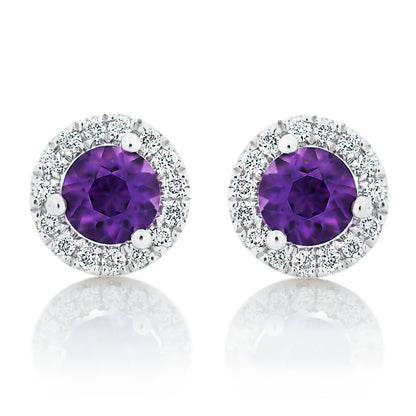 Petite Amethyst Diamond Halo Stud Earrings