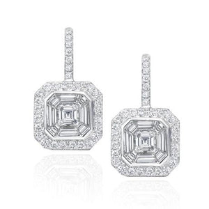 White Gold Round and Baguette diamond Hanging Earrings