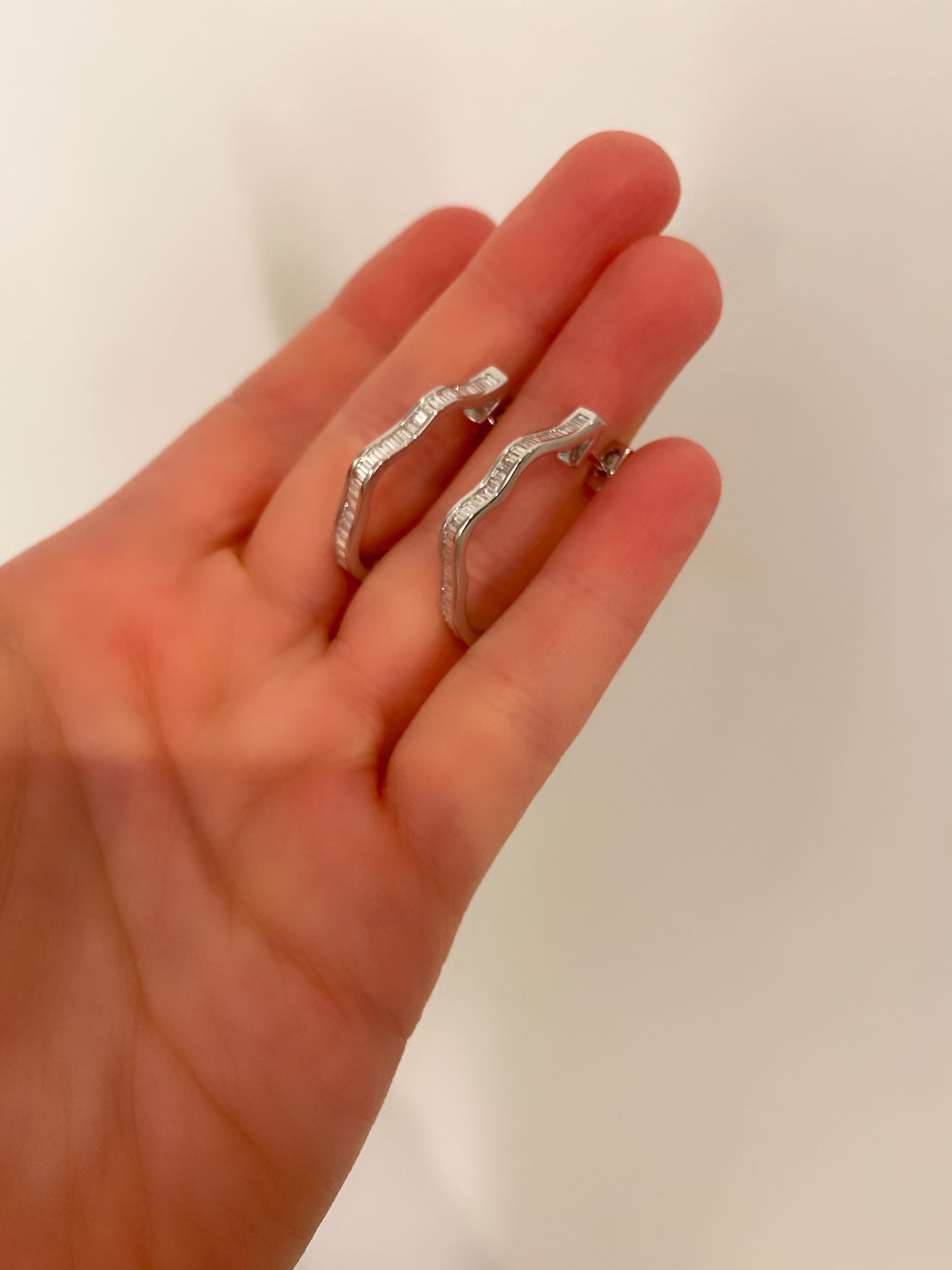 Channel Set Baguette Wave Hoops