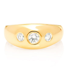 Load image into Gallery viewer, 18k Gold Gypsy Three Stone Diamond Ring