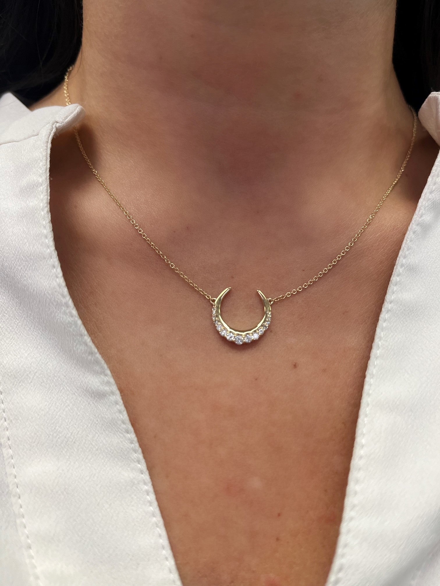 Large Crescent Moon Necklace in Sterling with 24K Gold Plate Overlay,  Bohemian Moon Necklaces, Statement 2 Inch Large Waxing Waning Moon