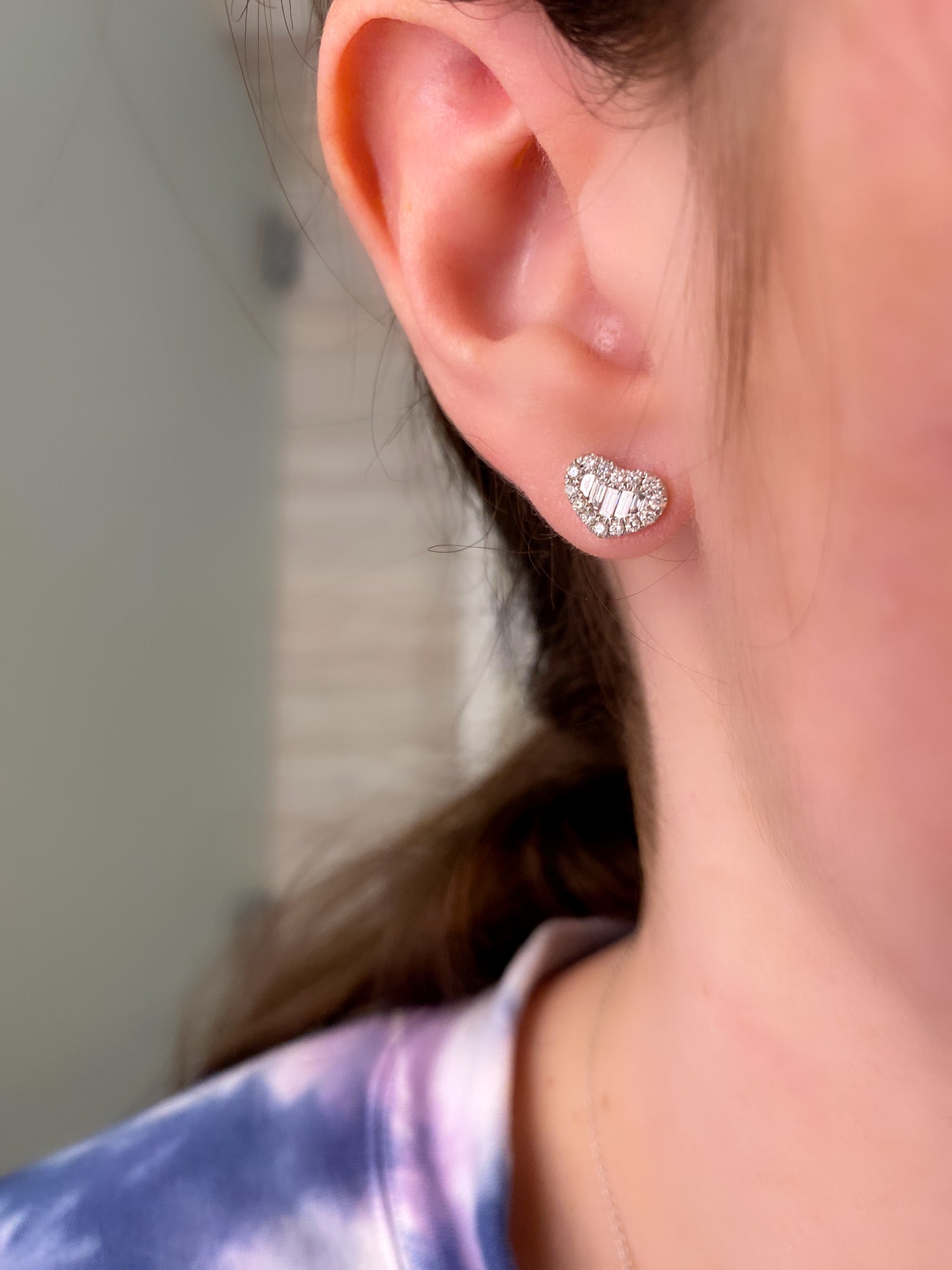 Petite Round and Baguette Diamond Heart Studs 2
