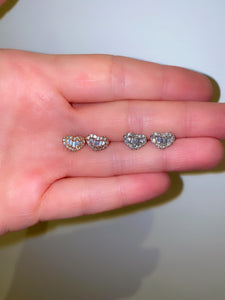 Petite Round and Baguette Diamond Heart Studs 3