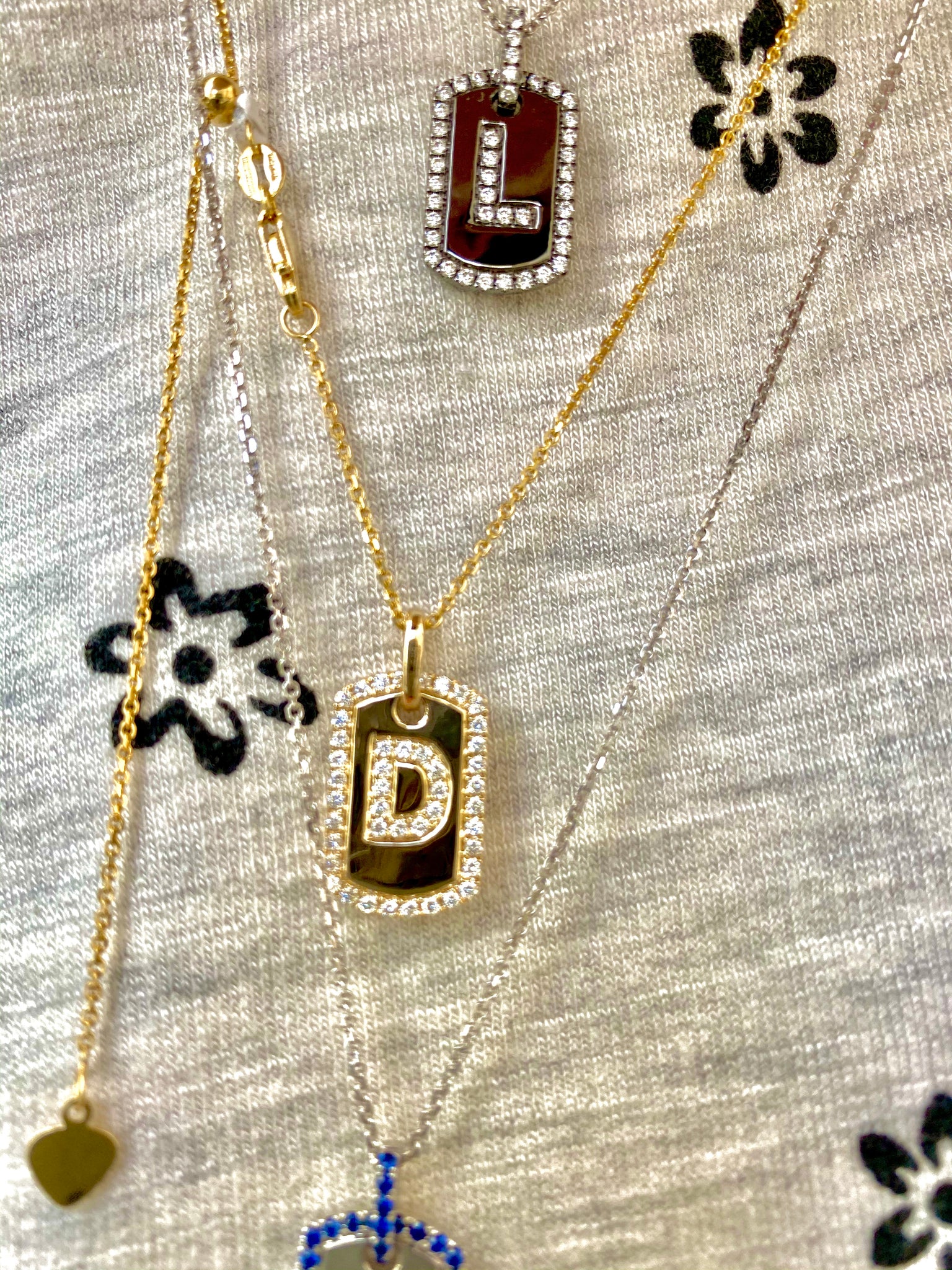 14K Gold Diamond Tag Initial Necklace