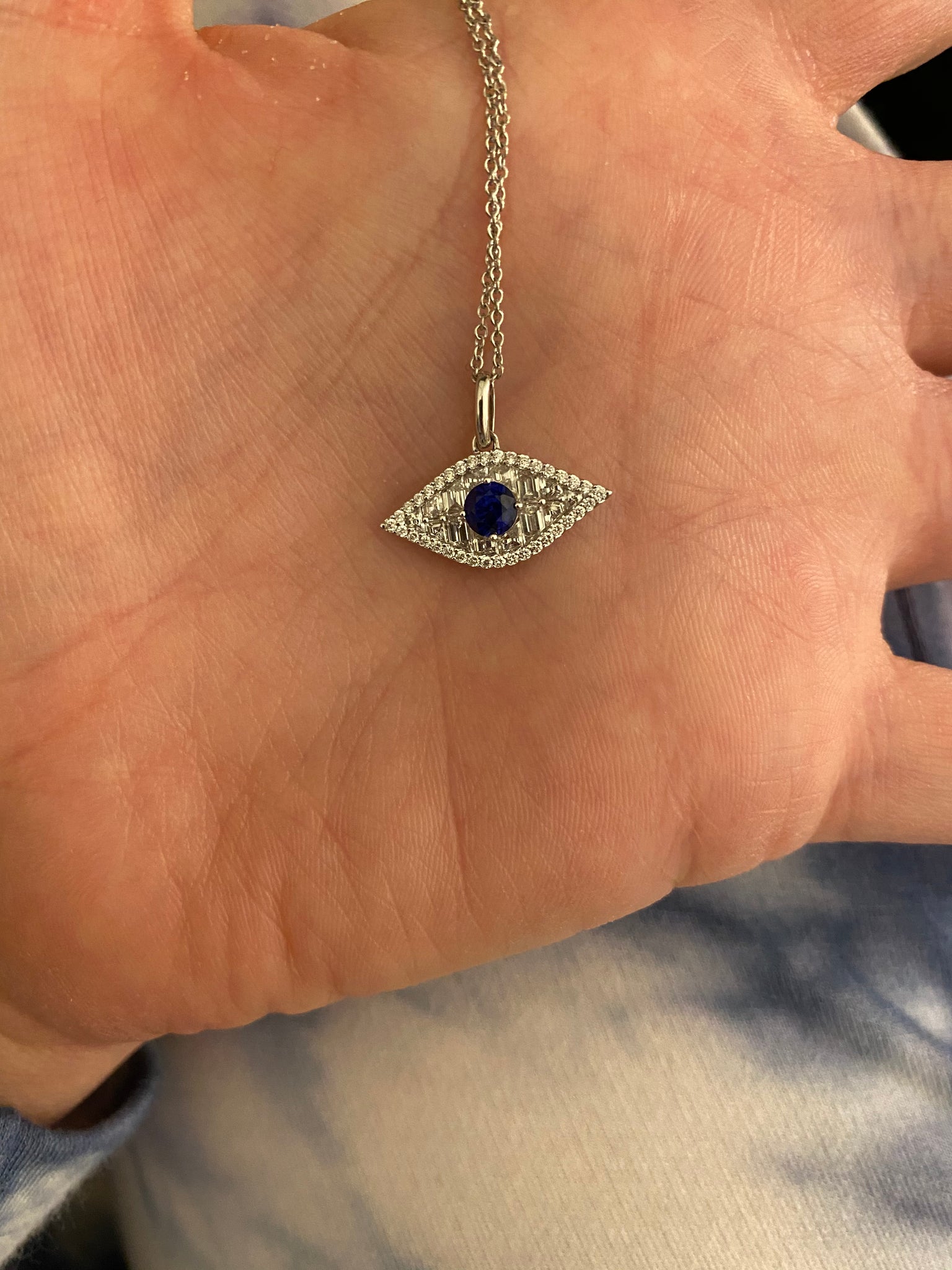 Diamond and sapphire evil eye necklace Outlet