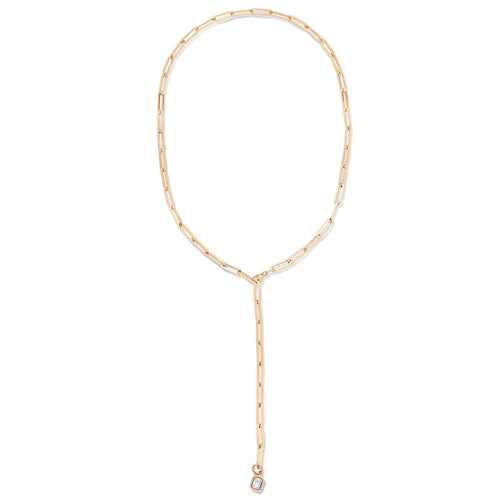 Long Oval Link Gold Chain with Diamond Charm