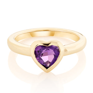 Bezel Set Gemstone Heart Ring - Amethyst