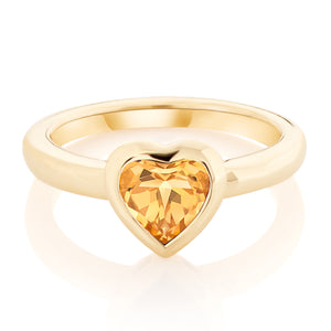 Bezel Set Gemstone Heart Ring - Citrine