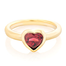 Load image into Gallery viewer, Bezel Set Gemstone Heart Ring - Red Garnet