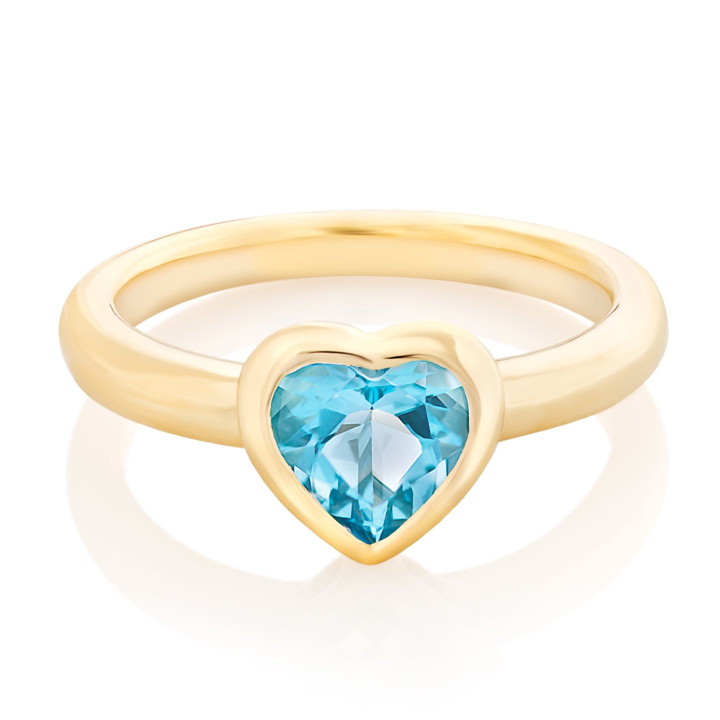 Bezel Set Gemstone Heart Ring - Swiss Blue Topaz
