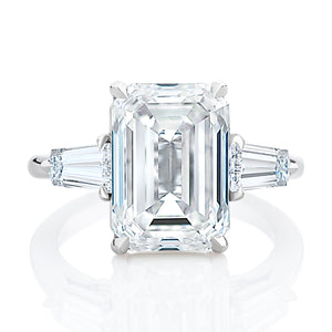 Three Stone Emerald Cut Engagement Ring - Three