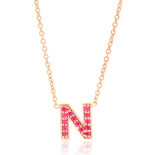 Gold and Ruby Initial Necklace