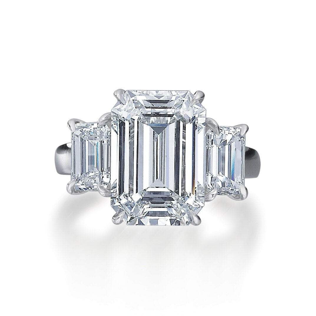 Three Stone Emerald Cut Engagement Ring