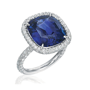 Cushion Cut Sapphire and Diamond Ring