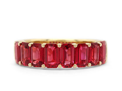 Emerald Cut Ruby Half Way Band