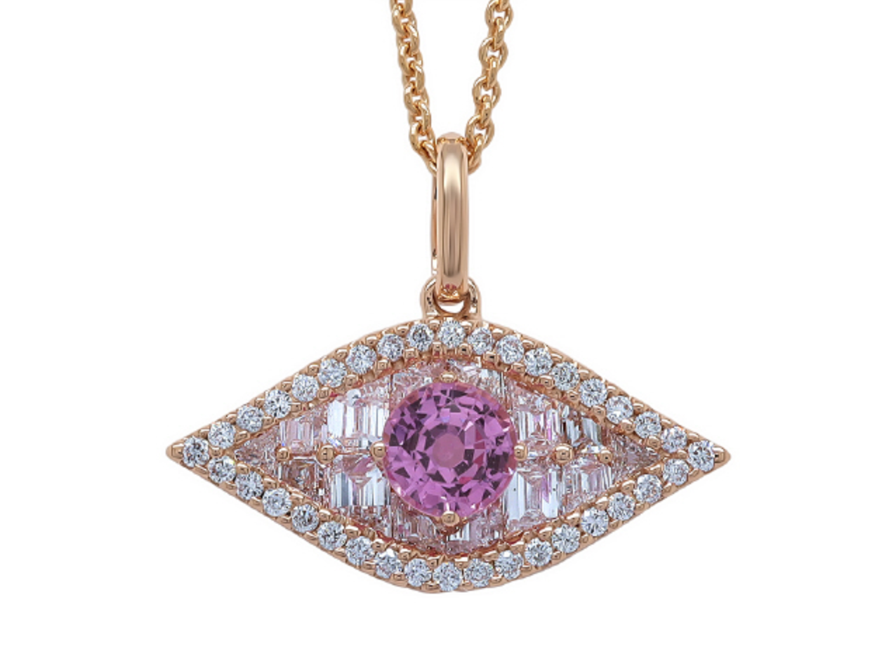 Large Diamond and Pink Sapphire Evil Eye Pendant