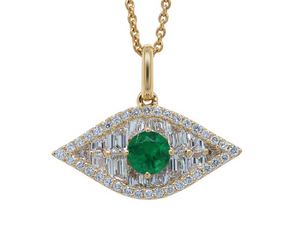 Large Diamond and Green Emerald Evil Eye Pendant