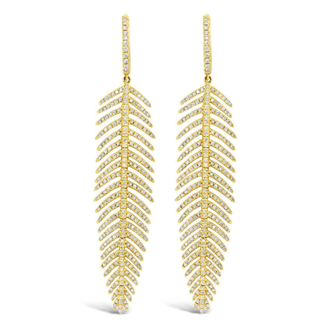Medium Feather Diamond Earrings - Gold