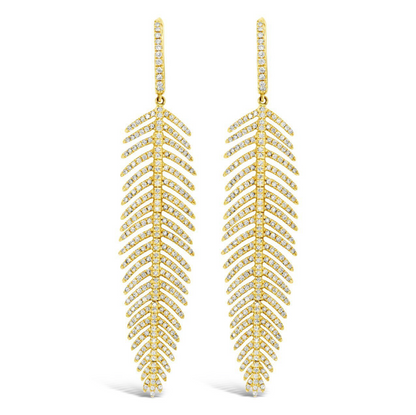 Medium Feather Diamond Earrings - Gold