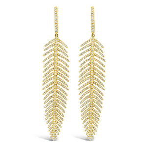 Medium Feather Diamond Earrings - Gold