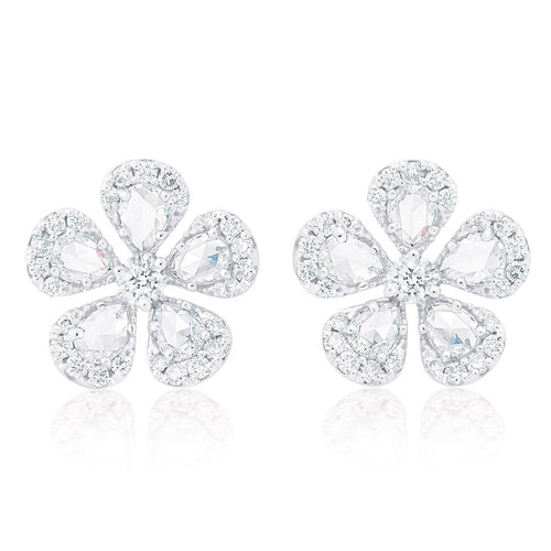Diamond Rose Cut Flower Earrings