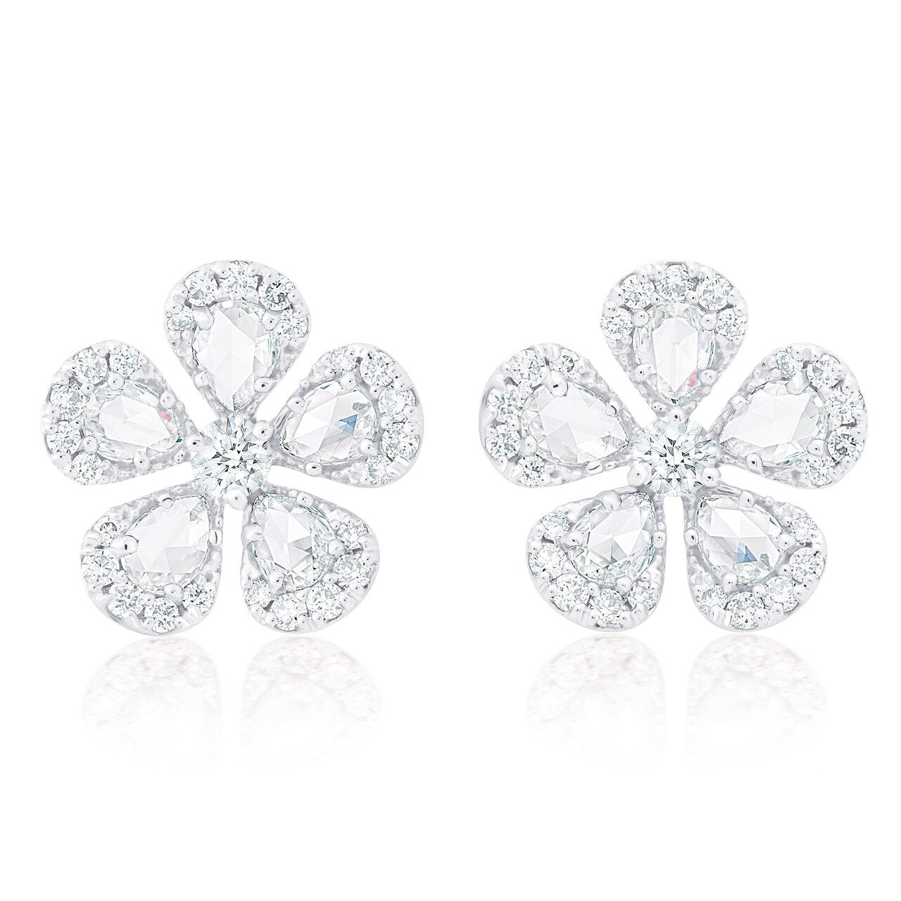 Diamond Rose Cut Flower Earrings