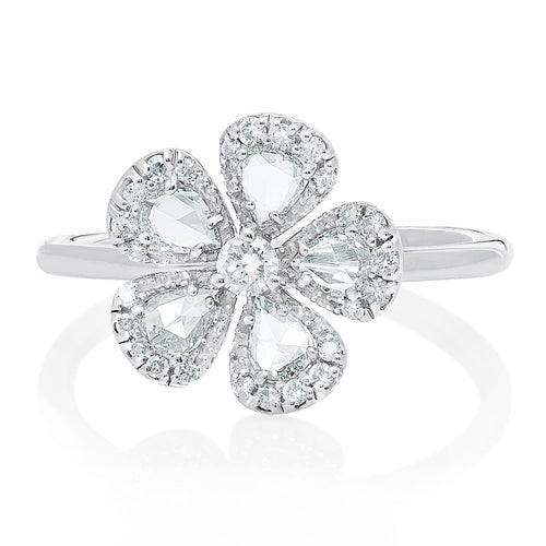 Rose Cut and Round Diamond Flower Ring