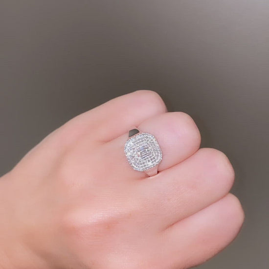 Diamond Square Shape Signet Ring - Video 2
