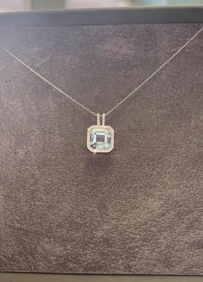 Aquamarine and Diamond Halo Pendant 5