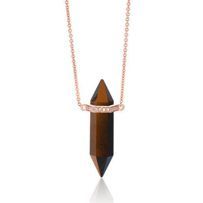 Crystal and Diamond Bar Necklace - Tigers Eye